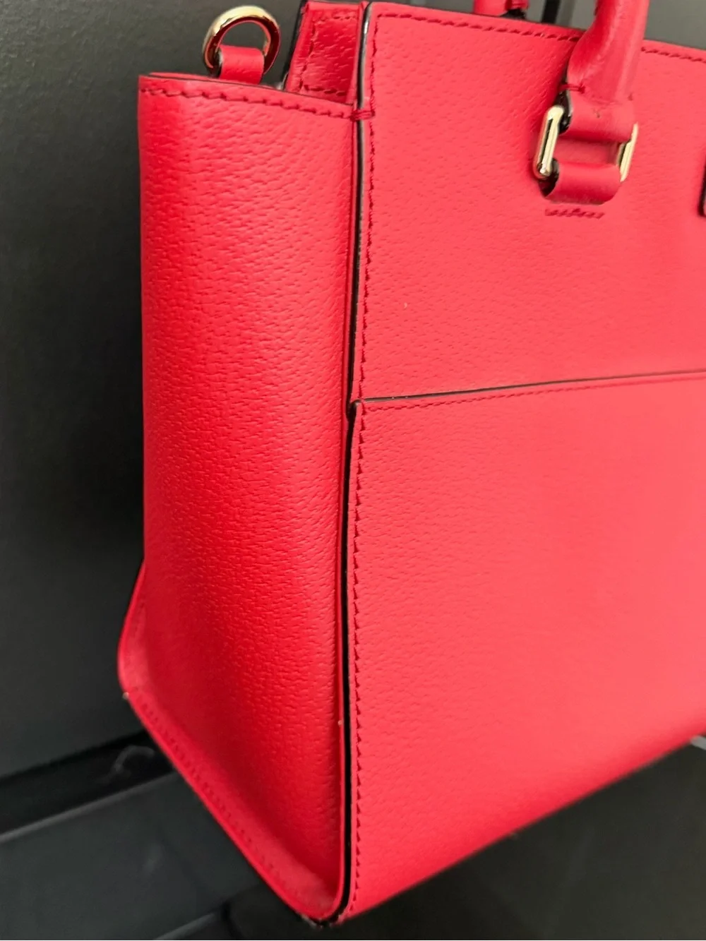 Kate Spade New York Red Pebbled Leather Satchel Tote Bag - Picture 2 of 8